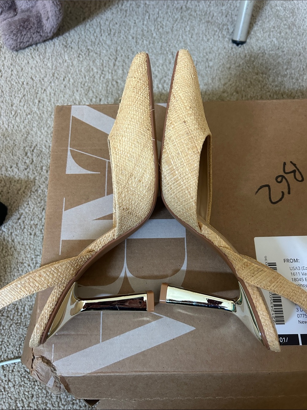 Zara Beige Pointed-Toe Slingback Heels with Metallic Sculpted Heel - Picture 4 of 6